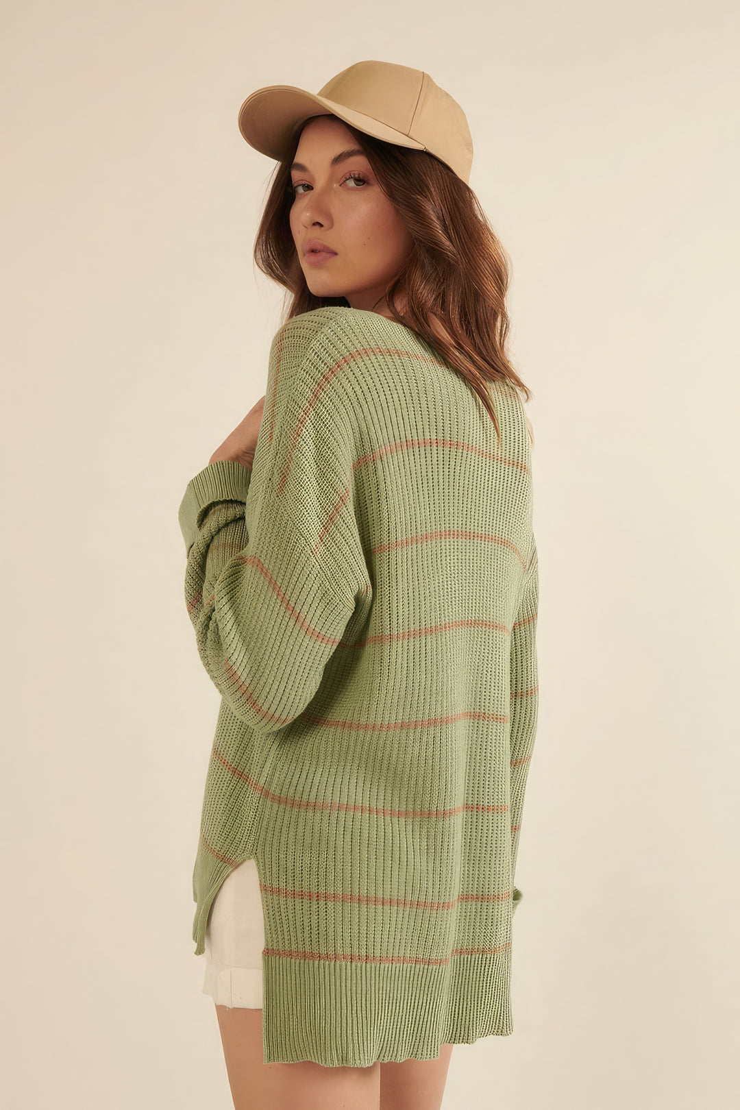 Striped Rib-knit Oversized Pocket Sweater - bertofonsi