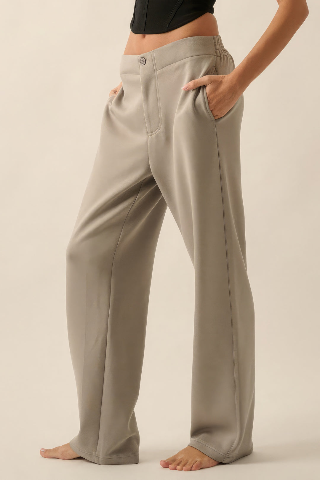 Premium Scuba High Waist Button Zip Up Fly Pants - bertofonsi