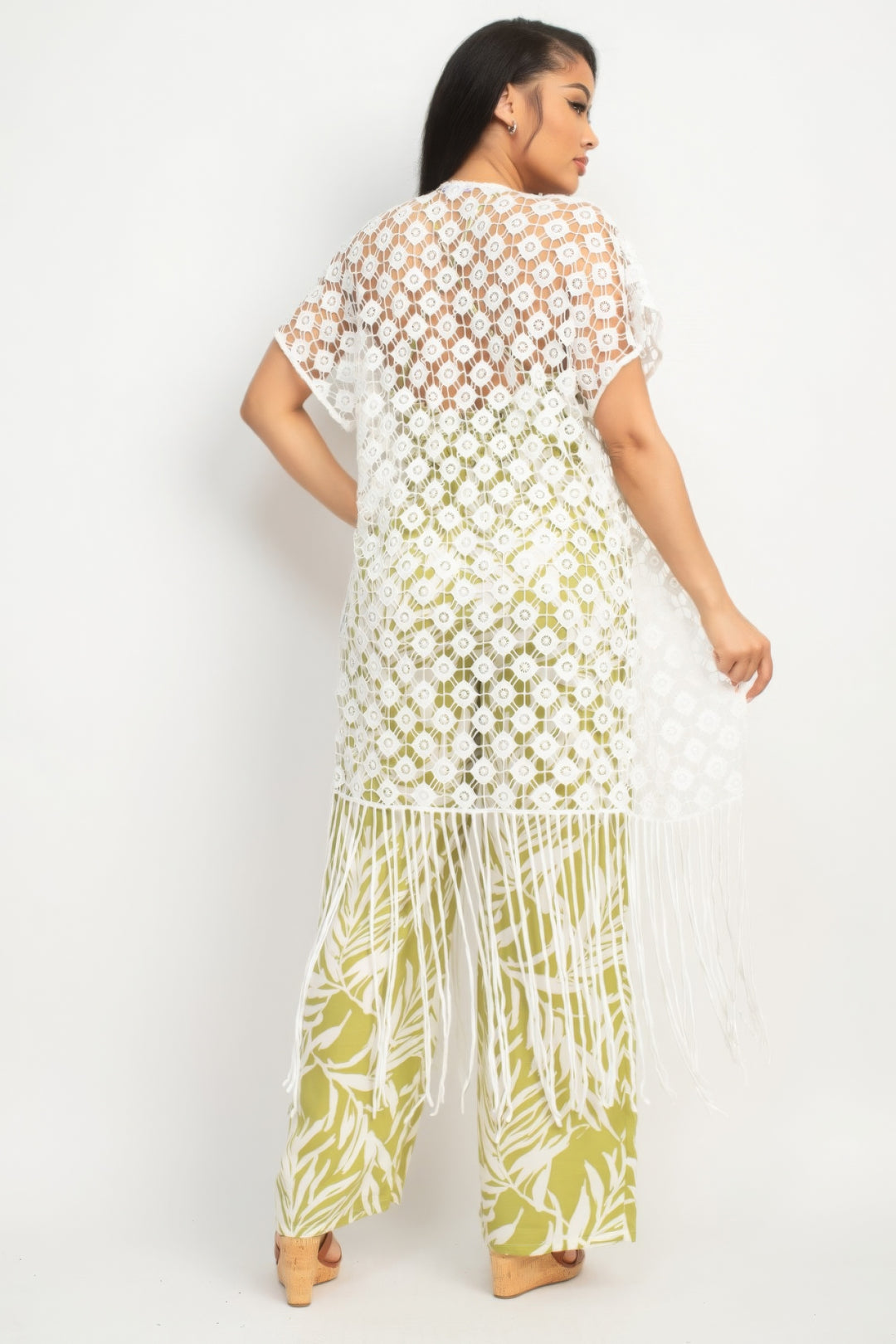 Crocheted Open-front Fringe Kimono - bertofonsi