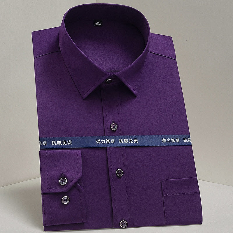 Men Shirts Long Sleeve 2021 Purple Formal shirts For Men Slim Fit Business Stretch Anti-wrinkle Professional Tooling Male Blouse - bertofonsi