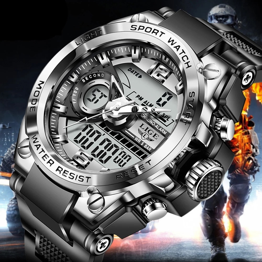2022 LIGE Sport Men Quartz Digital Watch Creative Diving Watches Men Waterproof Alarm Watch Dual Display Clock Relogio Masculino - bertofonsi