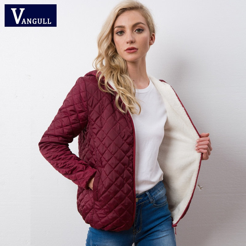Vangull New Spring Autumn Women Hooded Fleece Basic Jackets Long Sleeve Female Winter Coats Short Zipper Casual Outerwear - bertofonsi