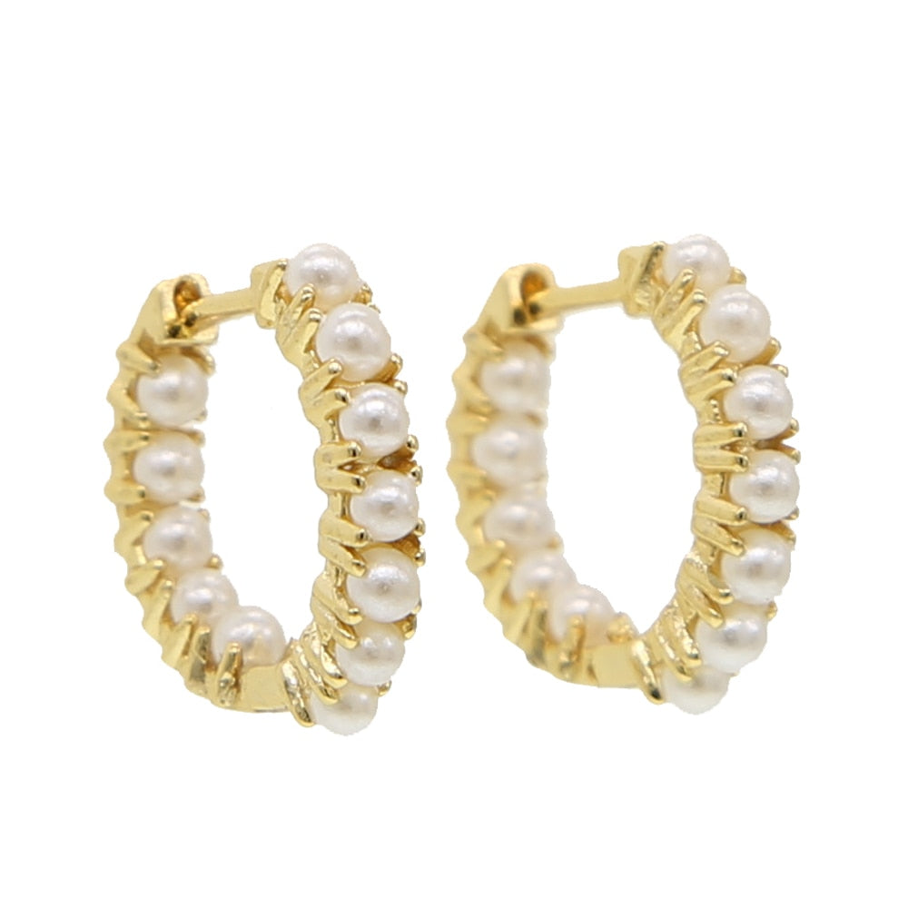 2022 Gold Filed Summer New Style Trendy Sea Pearl Beads Circle Wrap Hoop Earrings For Women Lady Classic Fashion Wedding Jewelry - bertofonsi