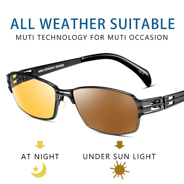 CAPONI Polarized Photochromic Sunglasses Classic Night Vision Driving Sun Glasses For Men Pure Titanium Eyewear UV400 BSYS1172 - bertofonsi