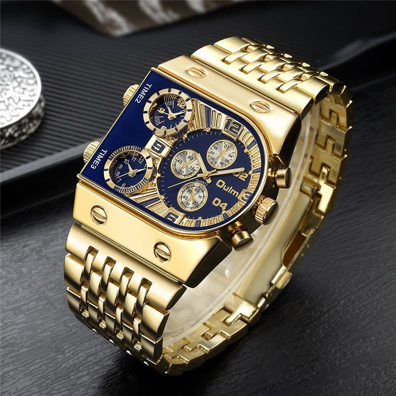 2022 Brand New Oulm Quartz Watches Men Military Waterproof Wristwatch Luxury Gold Stainless Steel Male Watch Relogio Masculino - bertofonsi
