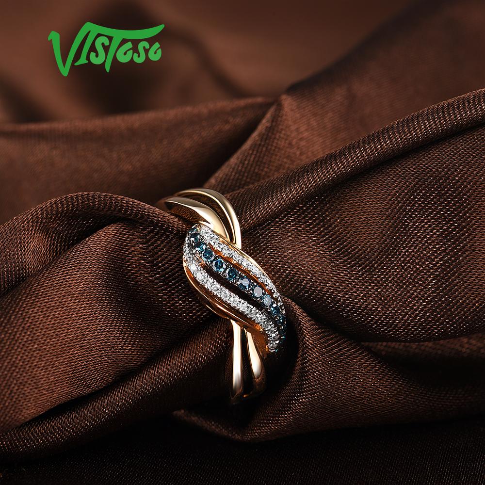VISTOSO Genuine 14K 585 Yellow Gold Sparkling Fancy Blue Diamond Ring For Women Luxury Engagement Anniversary  Lady Fine Jewelry - bertofonsi