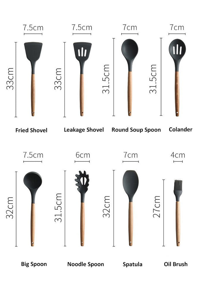 1Pcs/Set Silicone Cooking Utensils kitchen Accessories Set Tool Ladle Egg Beaters Shovel Cooking Non-stick Wooden Handle Spatula - bertofonsi