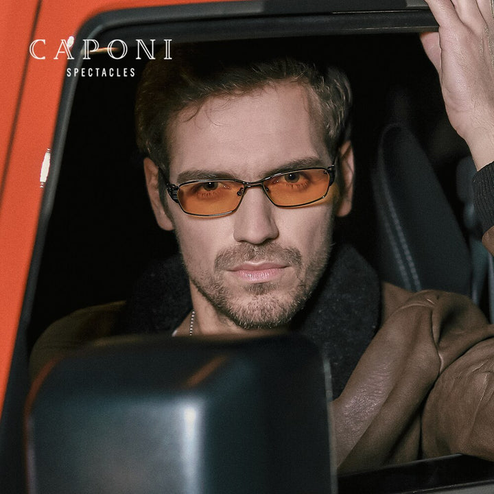 CAPONI Polarized Photochromic Sunglasses Classic Night Vision Driving Sun Glasses For Men Pure Titanium Eyewear UV400 BSYS1172 - bertofonsi