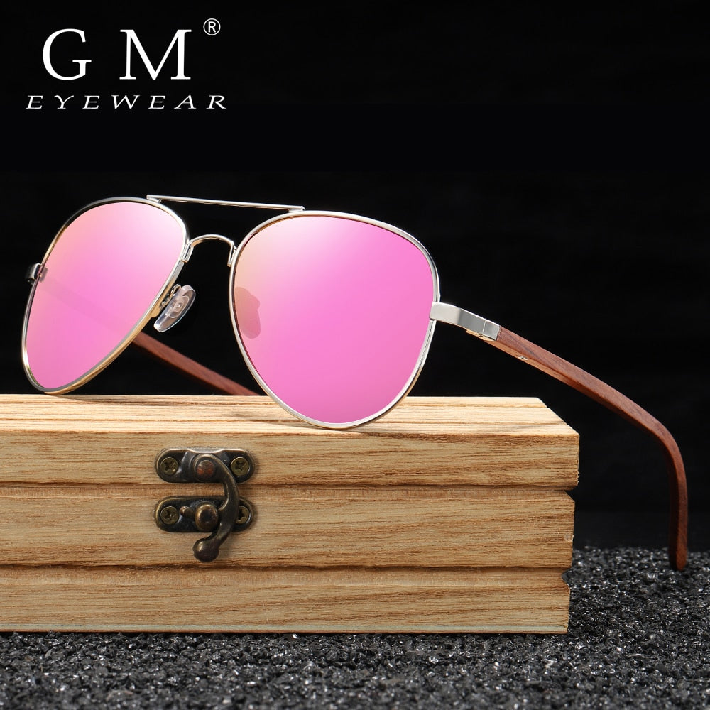 GM Brand Designer Sun Glasses for Women Red Wood Leg With Metal Frame Sunglasses Men Women Wooden Sunglass S2801 - bertofonsi