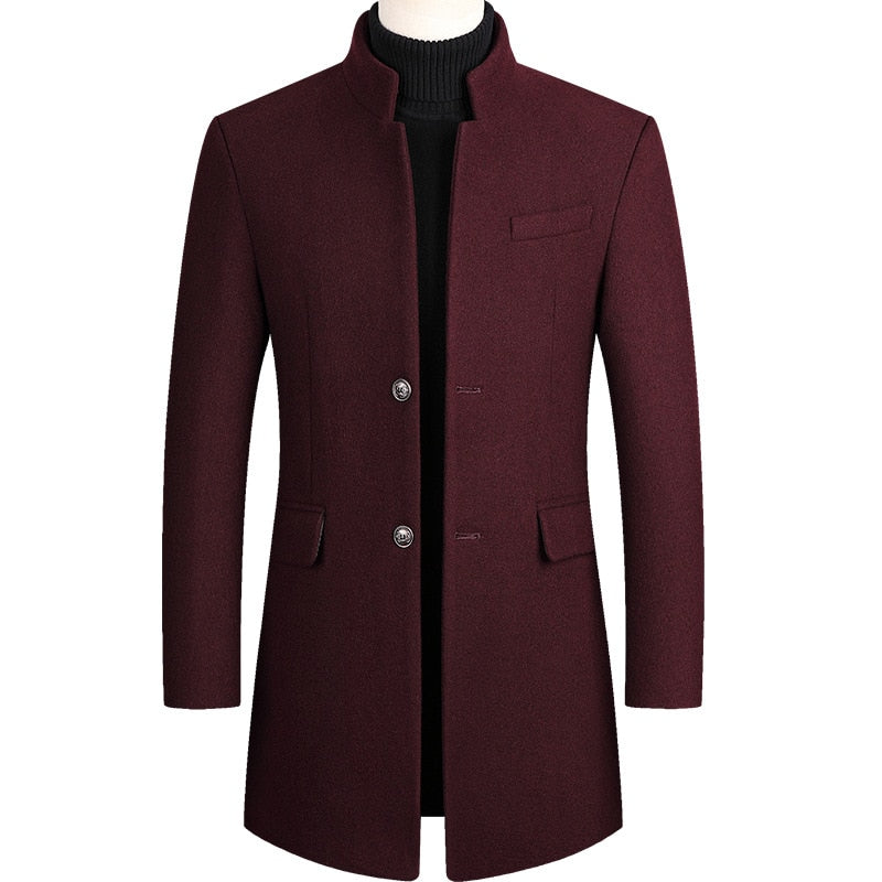Thoshine Brand Spring Autumn Winter 30% Wool Men Woolen Coats Stand Collar Male Fashion Wool Blend Coat Outerwear Jackets Trench - bertofonsi