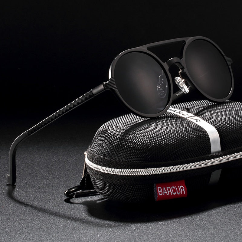 BARCUR Vintage Aluminum Magnesium Sun glass Men Polarized Sunglasses Round Steampunk Shades Brand Designer Eyewear - bertofonsi