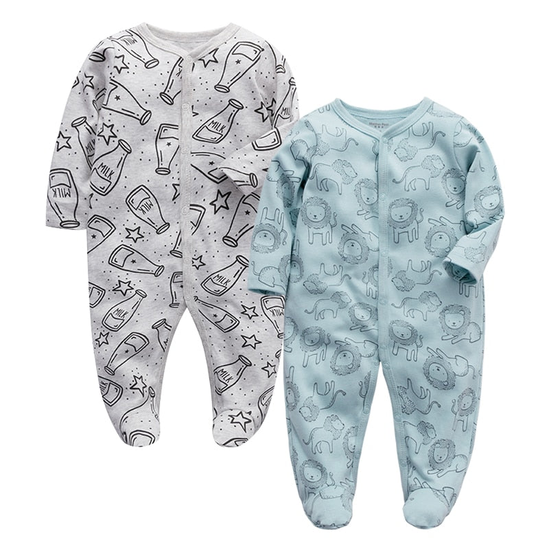 Newborn Baby Boys Girls Sleepers Pajamas Babies Jumpsuits 2 PCS/lot Infant Long Sleeve 0 3 6 9 12 Months Clothes - bertofonsi