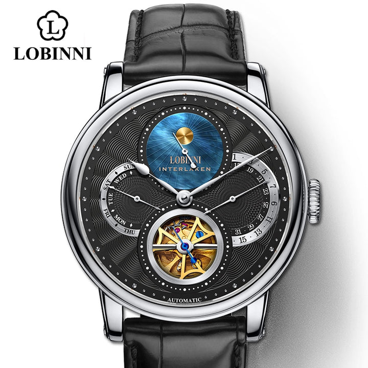 LOBINNI Watch Men Automatic Gold Mechanical Watches Wristwatches Fashion sporty strap chronograph Sapphire Skeleton Watch Brands - bertofonsi