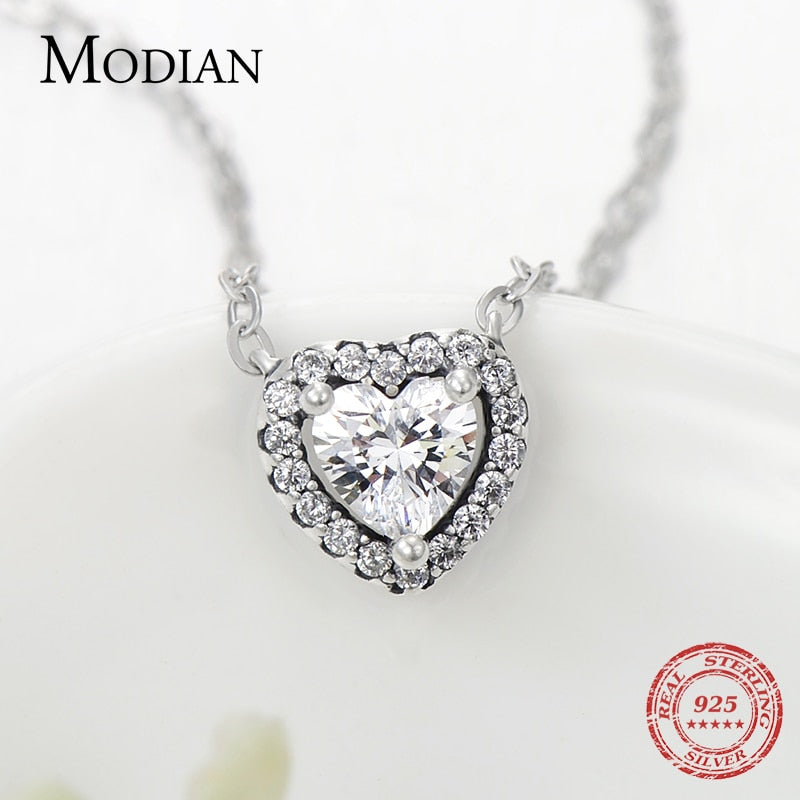 Modian 925 Sterling Silver Heart Fashion Sets For Women Charm Earrings Luxury Wedding Necklaces Engagement Statement Jewelry - bertofonsi