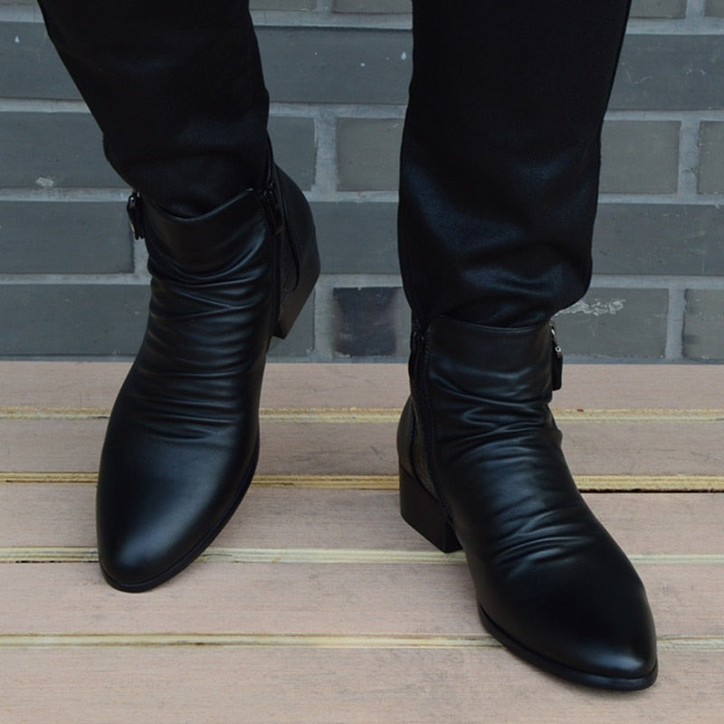 Fashion Ankle Boots Men High Top Zip Suit Shoes Black Dress Boots Autumn Shoes Men Leather Boots Zapatos man hombre - bertofonsi