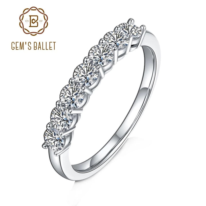 GEM'S BALLET 925 Sterling Silver Moissanite Ring Jewelry 0.7Ct VVS1 Half Eternity Band Moissanite Diamond Wedding Ring For Women - bertofonsi