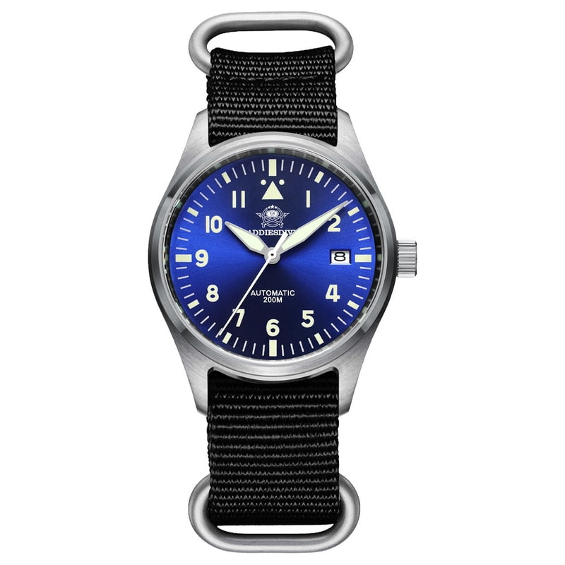 ADDIESDIVE Automatic Mechanical Men&#39;s watch Sapphire Crystal Stainless Steel NH35 Pilot watch Leather Waterproof automatic Watch - bertofonsi