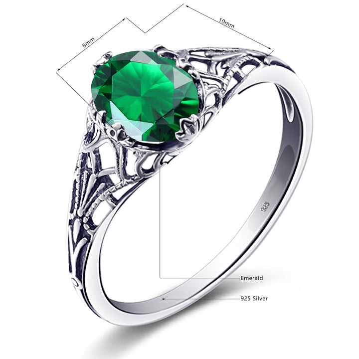 Szjinao Vintage Real 100% 925 Sterling Silver 1.5ct Oval Emerald Ring For Women Fashion Wedding Engagement Jewelry Gift Female - bertofonsi