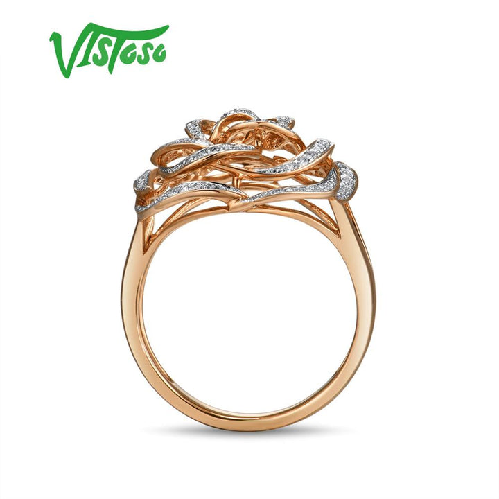 VISTOSO Gold Rings For Women Genuine 14K 585 Rose Gold Ring Sparkling Diamond Promise Engagement Rings Anniversary Fine Jewelry - bertofonsi