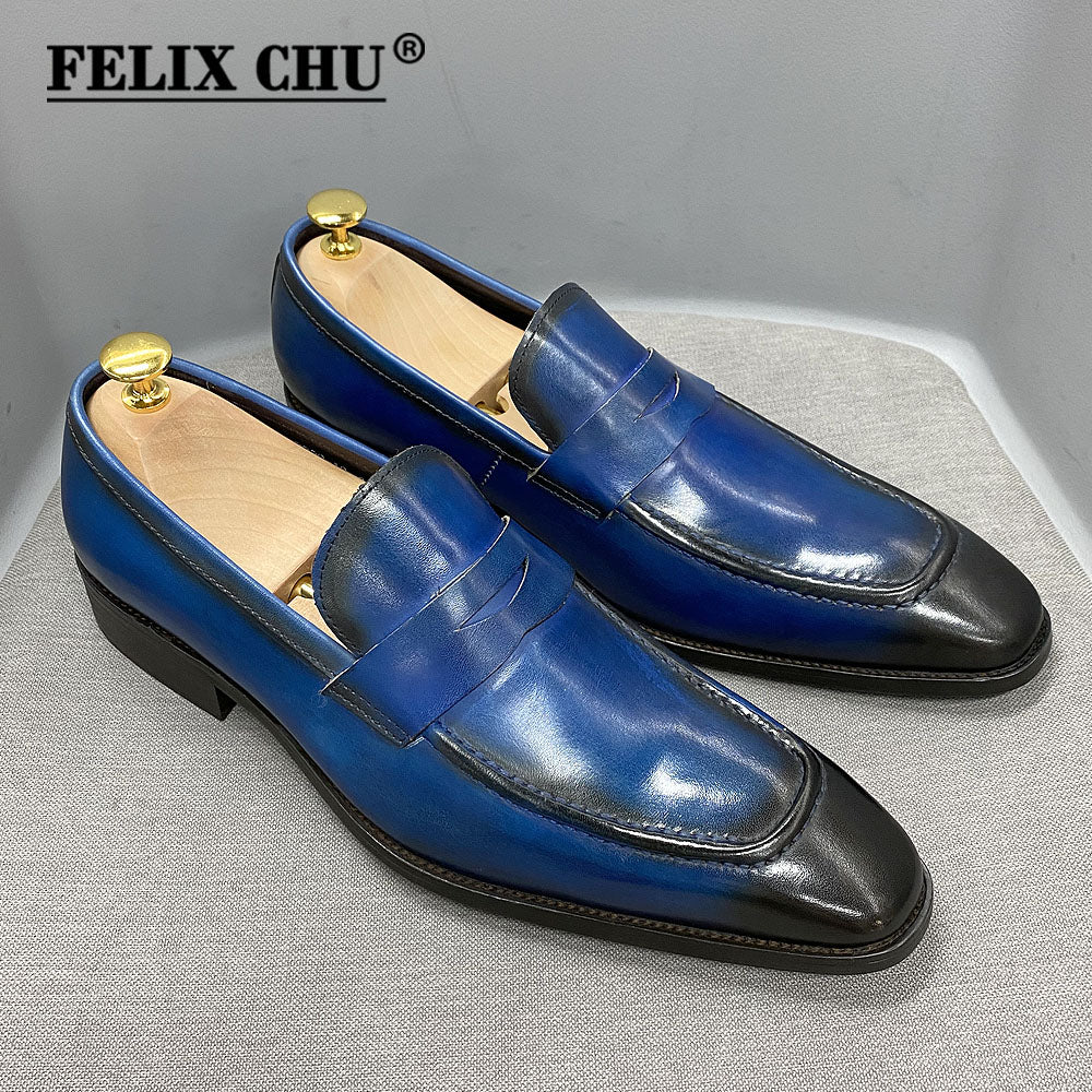 Big Size 8-15 Mens Penny Loafers Genuine Leather Blue Brown Business Dress Shoes for Men Quality Handmade Slip on Male Footwear - bertofonsi