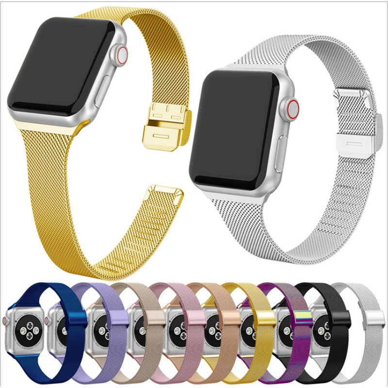 strap For Apple Watch band 44mm 40mm steel metal bracelet correa for series 6 5 4 3 SE for iWatch band 42mm 38mm Milanese Loop - bertofonsi