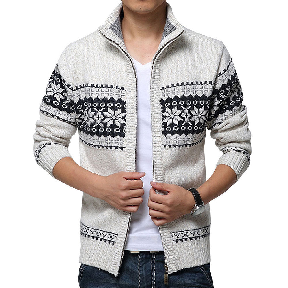 New Autumn Winter Men&#39;s Sweater Wool Men Mandarin Collar Solid Color Casual Sweater Men&#39;s Thick Fit Brand Knitted Cardigans - bertofonsi