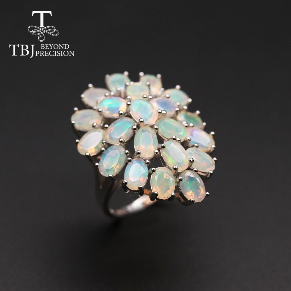 TBJ, Top quality Natural Opal Luxury gemstone Ring oval cut 4*6mm 21 piece 10.5ct  925 sterling silver fine jewelry for women - bertofonsi