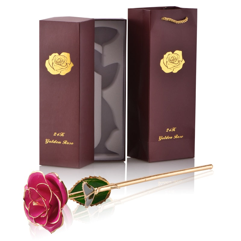 Gifts for Women 24k Gold Dipped Rose with Stand Eternal Flowers Forever Love In Box Girlfriend Wedding Christmas Gifts for Her - bertofonsi
