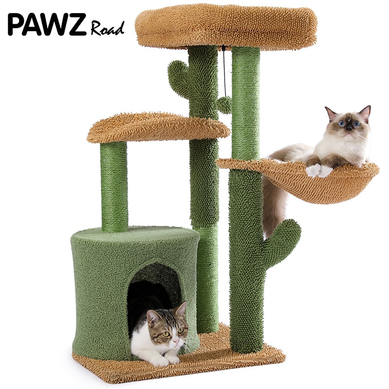 H90.5CM Cactus Cat Tree with Natural Sisal Scratching Post Board for Cat Perch Condo Kitty Play House rascador gato arbre à chat - bertofonsi