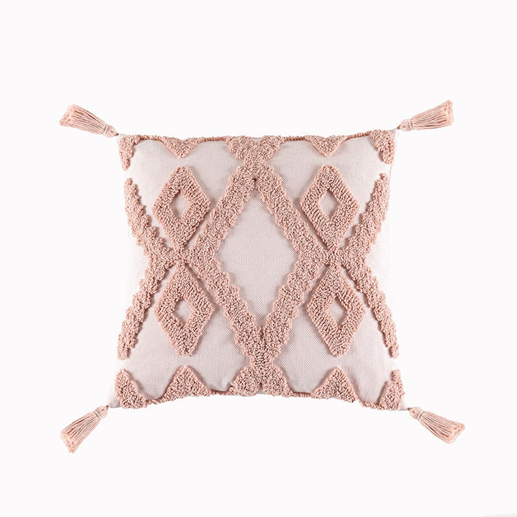Boho Style cushion cover Pink Yellow Blue Beige Tassels pillow cover Handmade  for Home decoration Sofa Bed 45x45cm/30x50cm - bertofonsi