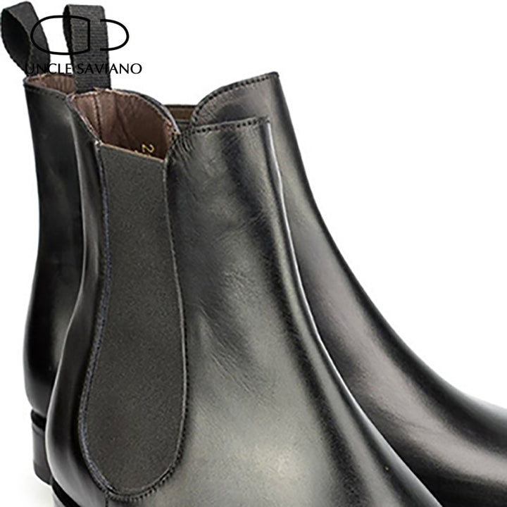 Uncle Saviano Chelsea Winter Black Men's Boots Slip-On Add Velvet High-Top Fashion Genuine Leather Designer Work Boots Shoes Men - bertofonsi