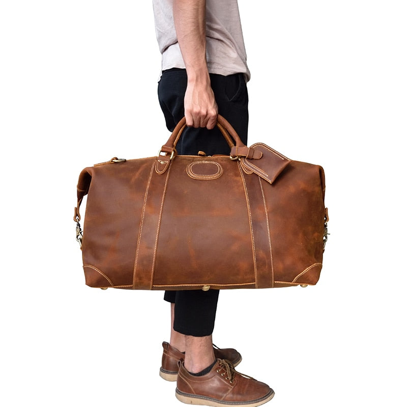 100% Genuine Crazy Horse Leather Men Travel Bags With Rivet Big HandBag For Male Cowhide Duffel Bag Mans Travelling Bag luxury - bertofonsi