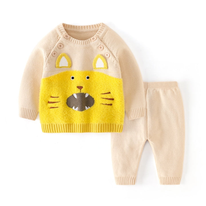 2022 New Autumn Winter Knitted Baby Sets Cotton 2pcs Lovely Animal Pullover Sweaters+Pants Infant Boys Girls Outfit Suits - bertofonsi