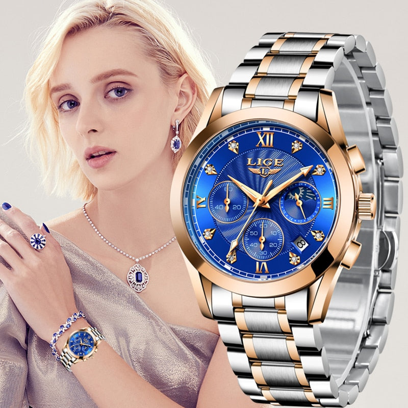 LIGE 2022 New Gold Watch Women Watches Ladies Creative Steel Women&#39;s Bracelet Watches Female Waterproof Clock Relogio Feminino - bertofonsi