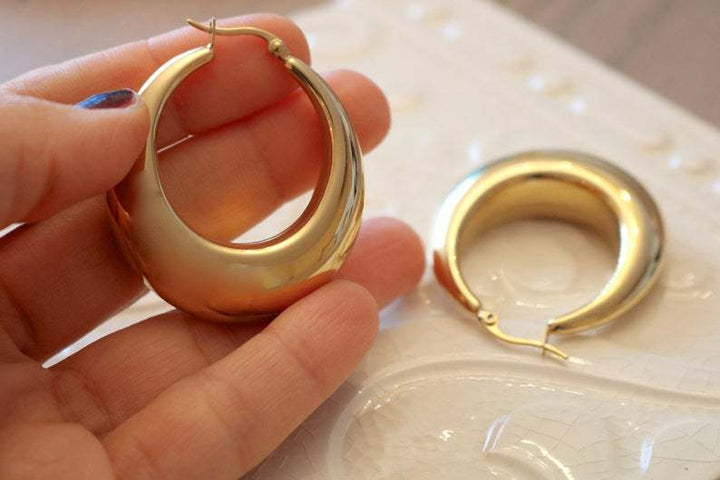 SOMMAR  Gold Vermeil 25mm steel stainless hoop earrings for women Crescent moon round women earring High Quality Jewelry - bertofonsi