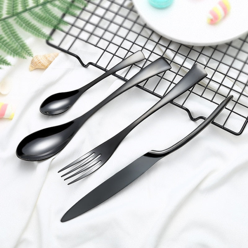 2018 Wholesale 4Pcs/set Black Cutlery Set Box Packaging Stainless Steel Western Knife Cutlery Kitchen Dinnerware Tableware Set - bertofonsi
