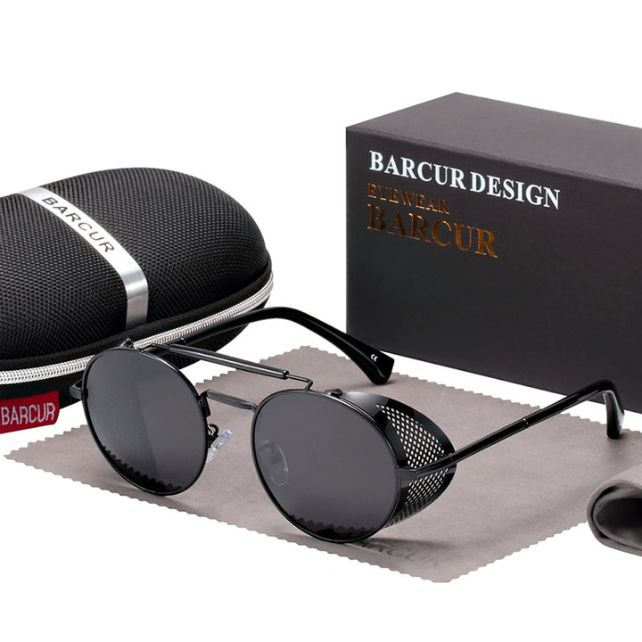 BARCUR Round Polarized Sunglasses Gothic Steampunk Sunglasses Men Women Vintage Shades UV400 - bertofonsi
