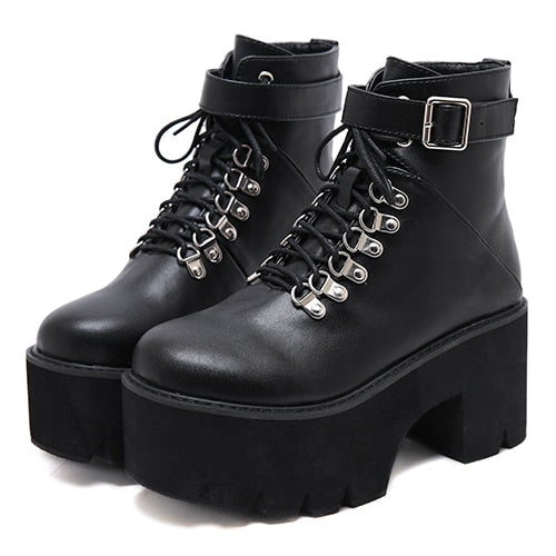 Gdgydh New Arrival Womens Autumn Shoes Chunky Block High Heel Platform Lace up Ankle Boots For Women Comfortable Promotion Sale - bertofonsi