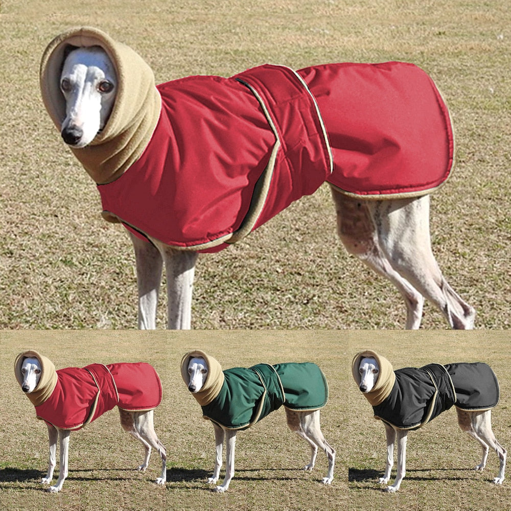 Winter Warm Dog Clothes Waterproof Thick Dog Jacket Clothing Red Black Dog Coat with Leash Hole for Medium Large Dogs Greyhound - bertofonsi