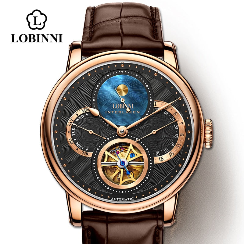 LOBINNI Watch Men Automatic Gold Mechanical Watches Wristwatches Fashion sporty strap chronograph Sapphire Skeleton Watch Brands - bertofonsi