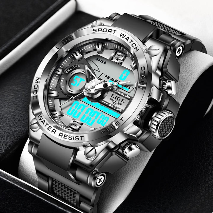 2022 LIGE Sport Men Quartz Digital Watch Creative Diving Watches Men Waterproof Alarm Watch Dual Display Clock Relogio Masculino - bertofonsi