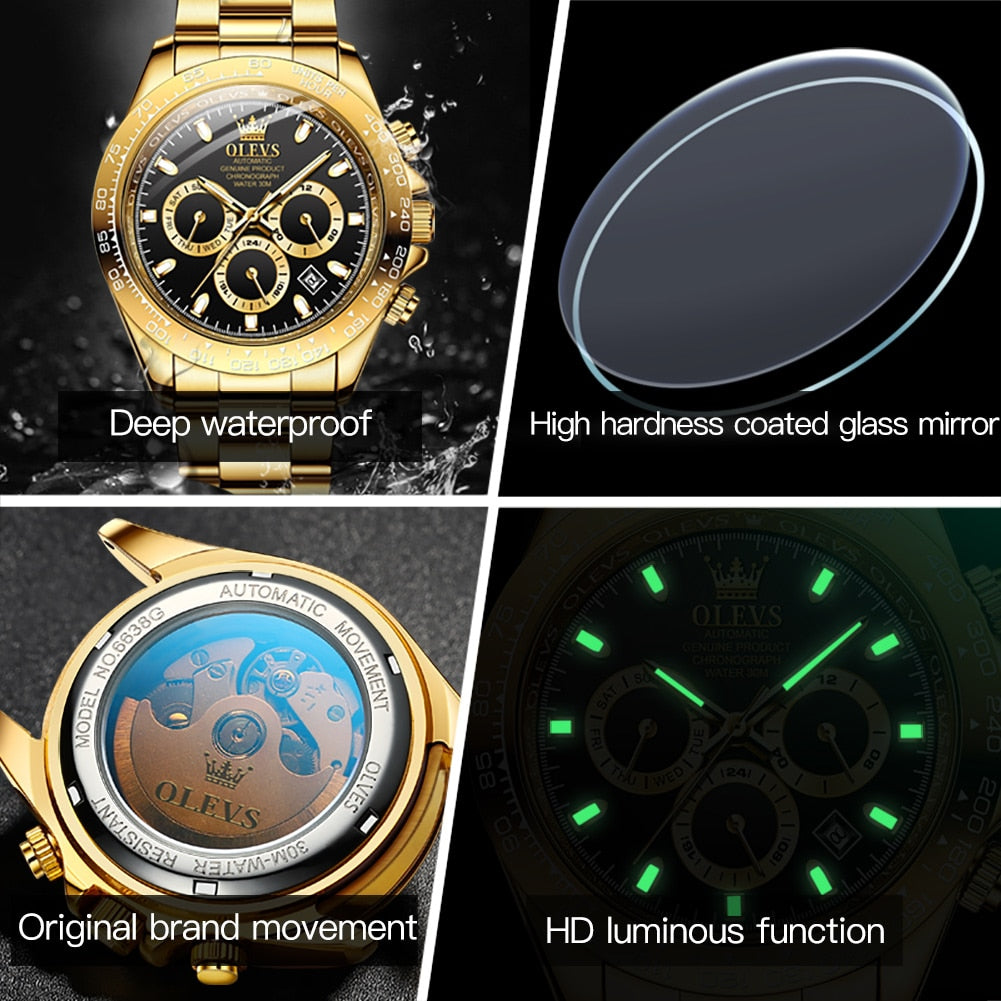 OLEVS Top Brand Men&#39;s Automatic Mechanical Watch Deep Waterproof Stainless Steel Strap Scratchproof Men Automatic Wristwatch - bertofonsi