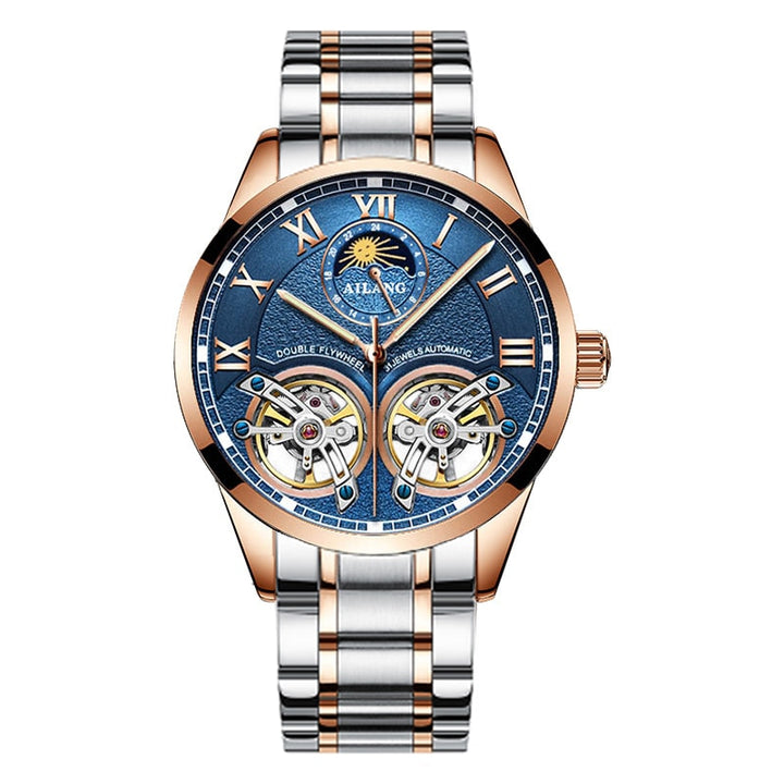 AILANG Original Design men&#39;s Double Flywheel Automatic Mechanical Watch Fashion Leisure Business Luxury Clock - bertofonsi