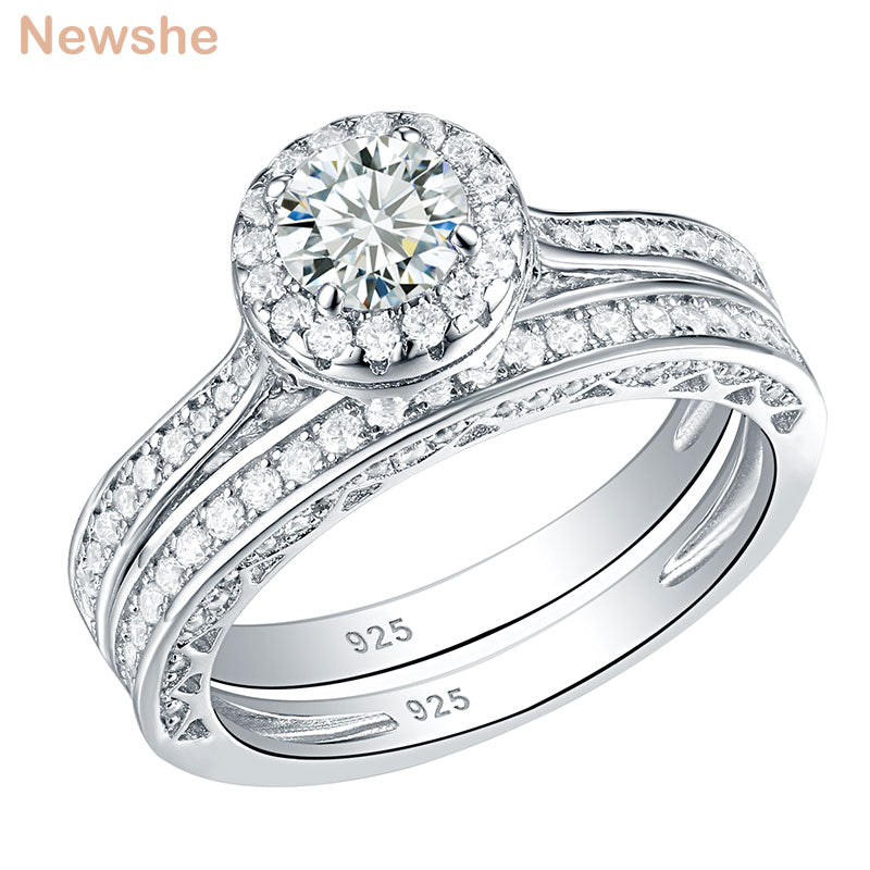 Newshe 2 Pieces Wedding Rings Set for Women 925 Sterling Silver 1.88Ct Brilliant Round White AAAAA Cz Size 4-13 - bertofonsi