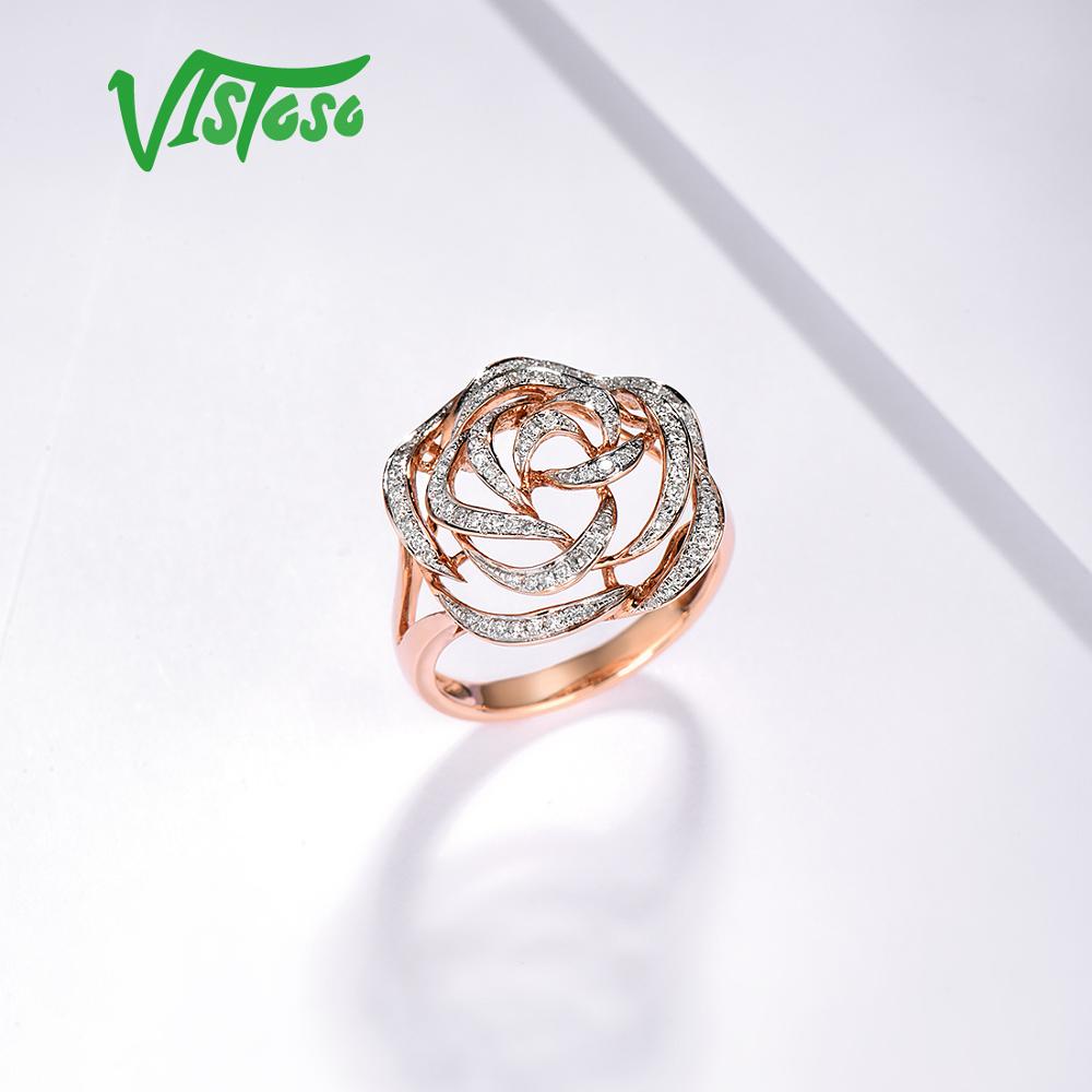 VISTOSO Gold Rings For Women Genuine 14K 585 Rose Gold Ring Sparkling Diamond Promise Engagement Rings Anniversary Fine Jewelry - bertofonsi