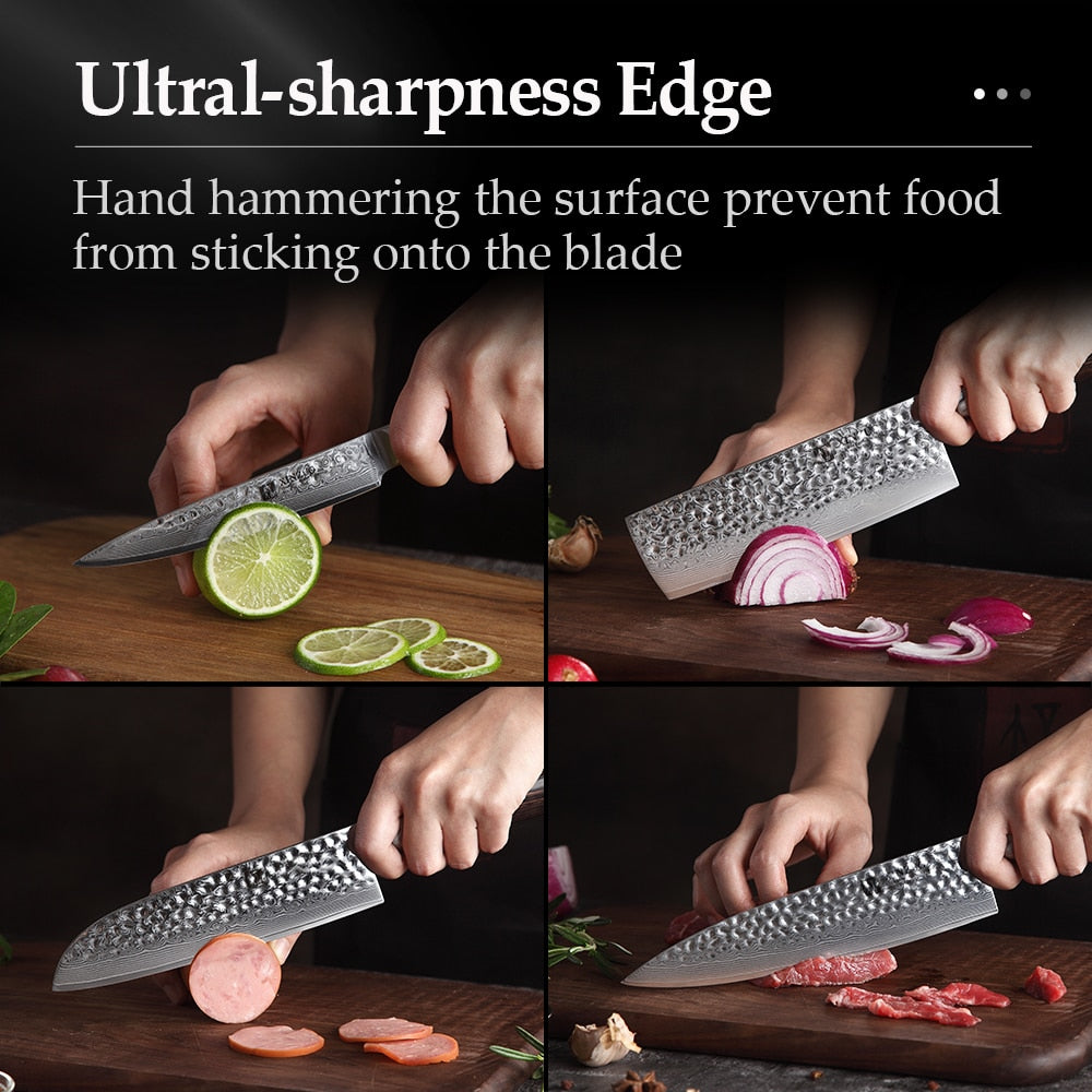 XINZUO 5PCS Kitchen Knives Set Japanese Damascus Stainless Steel New designed Knife Cleaver Nakiri Knife with Pakkawood Handle - bertofonsi