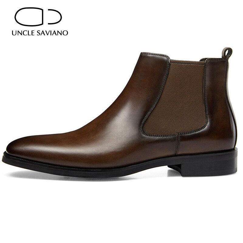 Uncle Saviano Chelsea Winter Solid Men's Boots Shoes Work Boots Fashion Non-Slip Genuine Leather Designer Shoes Men Add Velvet - bertofonsi