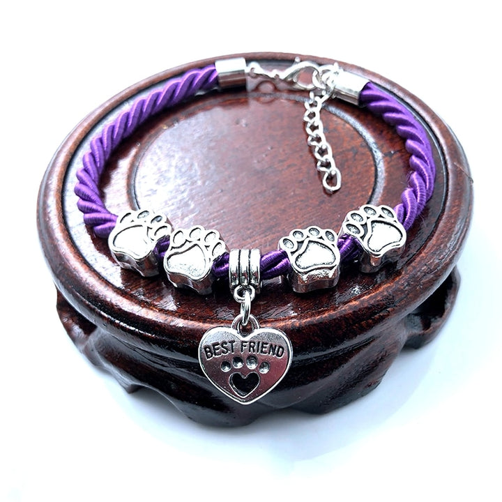 2018 New Hand Woven 8 Colors Rope Chain Bracelet for women Best Friend Dog Paw Charm Bracelet for Pet Lovers Wholesale B005 - bertofonsi