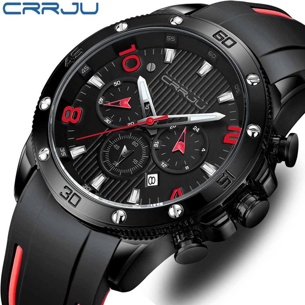 CRRJU Men's Watch Chronograph Outdoor Sports Waterproof Watches Luminous Display Quartz Rubber Clock Relogio Masculino - bertofonsi