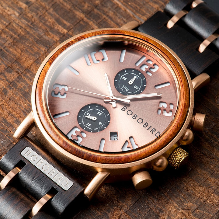 BOBO BIRD Mens Watch Wood Stainless Steel Luxury Brand Quartz Wrist Watches Waterproof Clock in Wooden Gift Box reloj hombre - bertofonsi